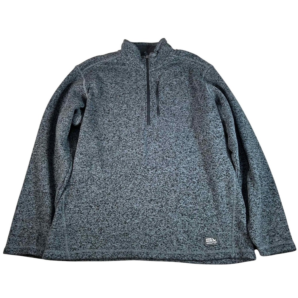 Eddie Bauer Mens XL Gray Marled Sweater Fleece Quarter Zip Pullover Jacket